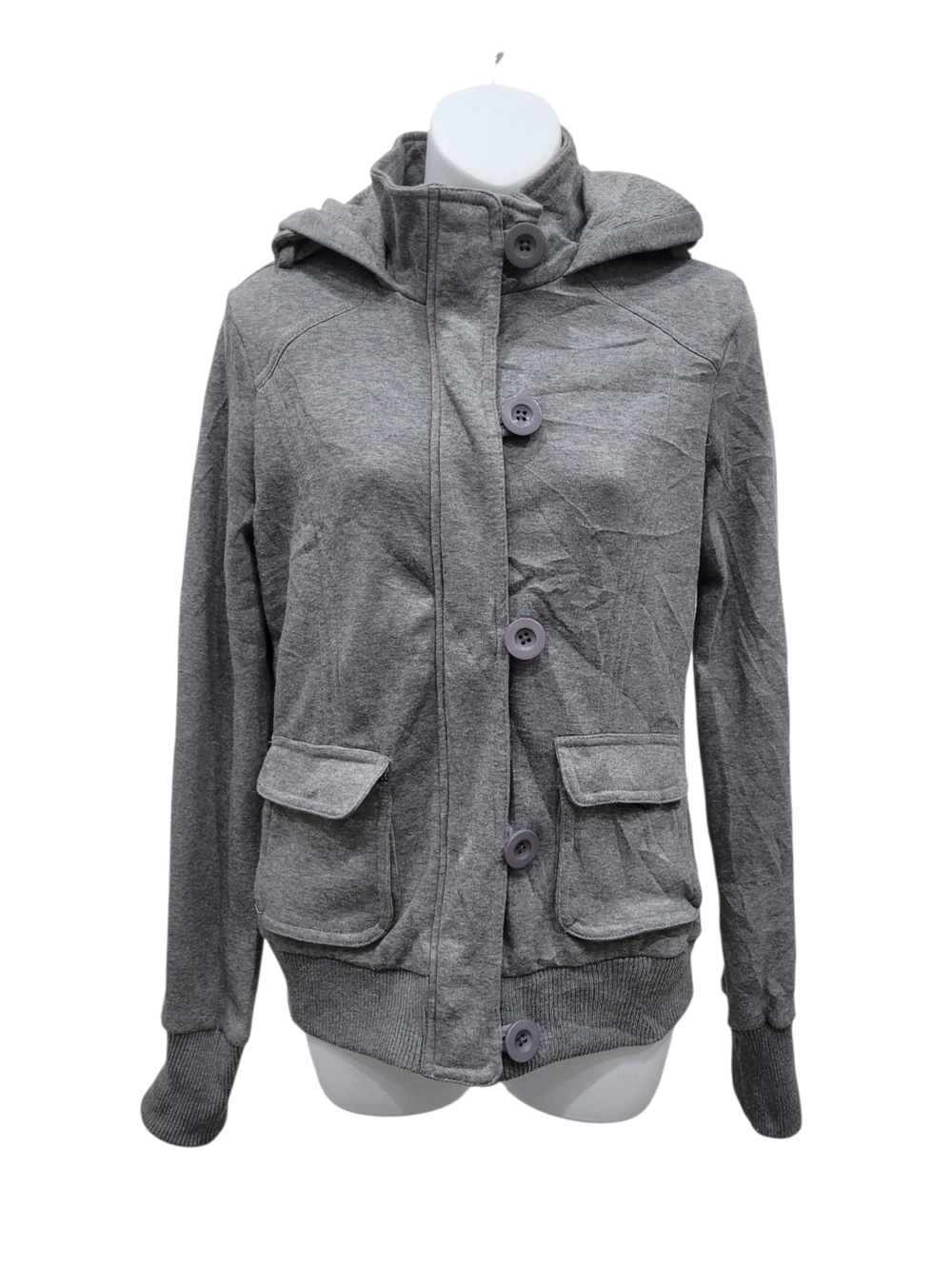 2/$20 Seductions Grey Buttons Down Zip Up Jacket Hoodie Size: M